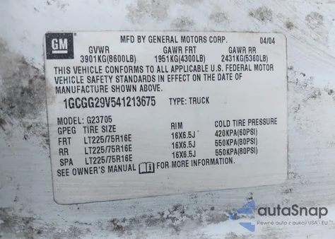 2004 Chevrolet Express from USA, damaged, VIN 1GCGG29V541213675